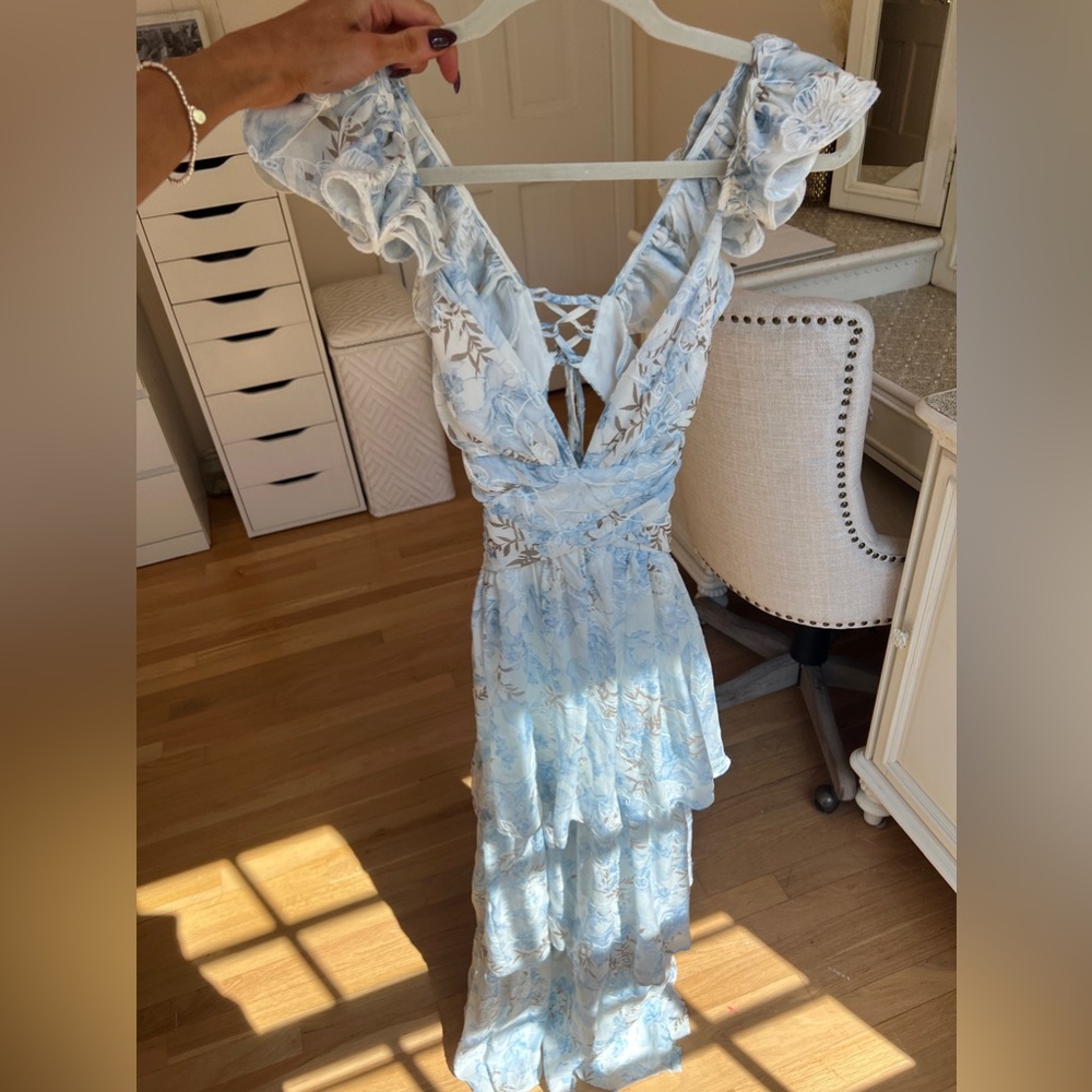 Long Blue and White Floral Gown